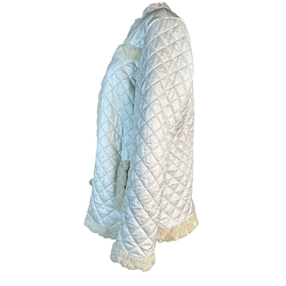 Athleta Womens Quilted Jacket Ivory Sherpa Faux Fur Trim Pockets Full Zip Sz XL - Picture 5 of 11